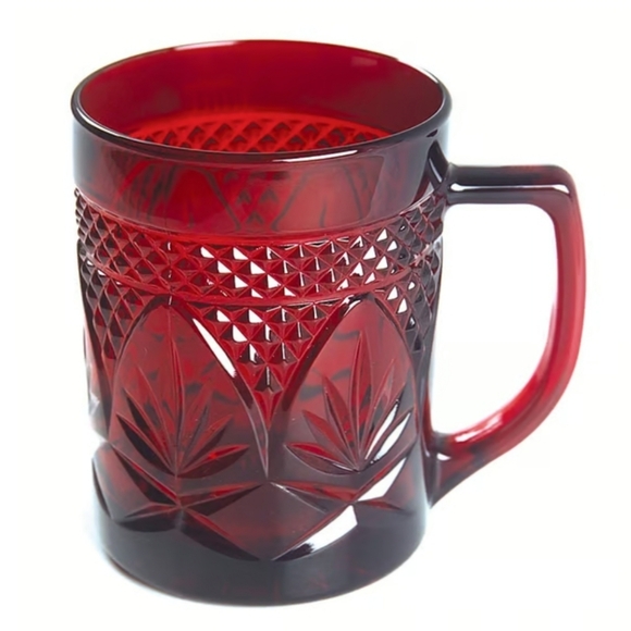 1 Mug Vintage French Faceted Glass Antique Ruby Red Cafe Cup France Cafecore - Picture 4 of 11